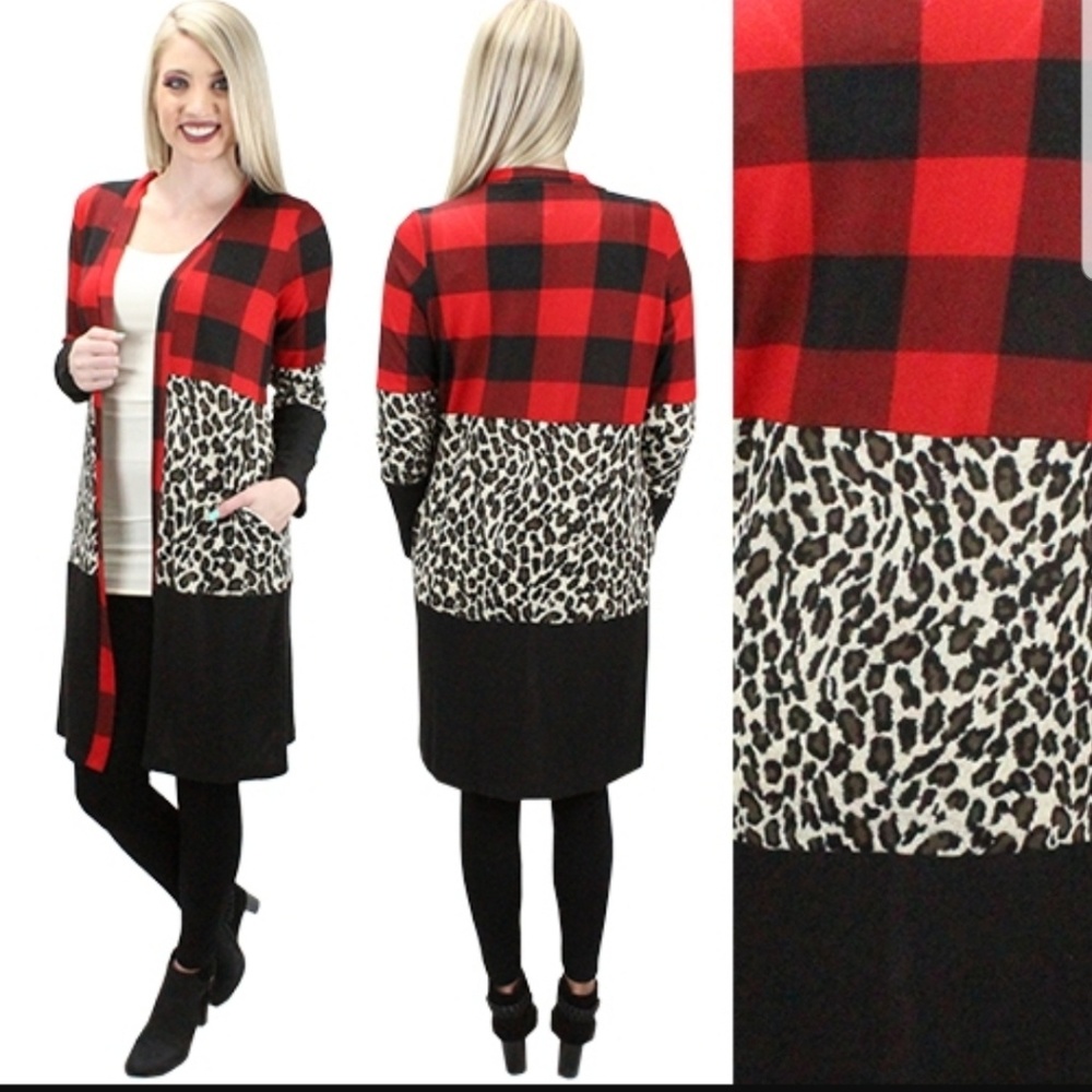 Buffalo Plaid & Leopard Colorblock Cardigan - Picture 2 of 2